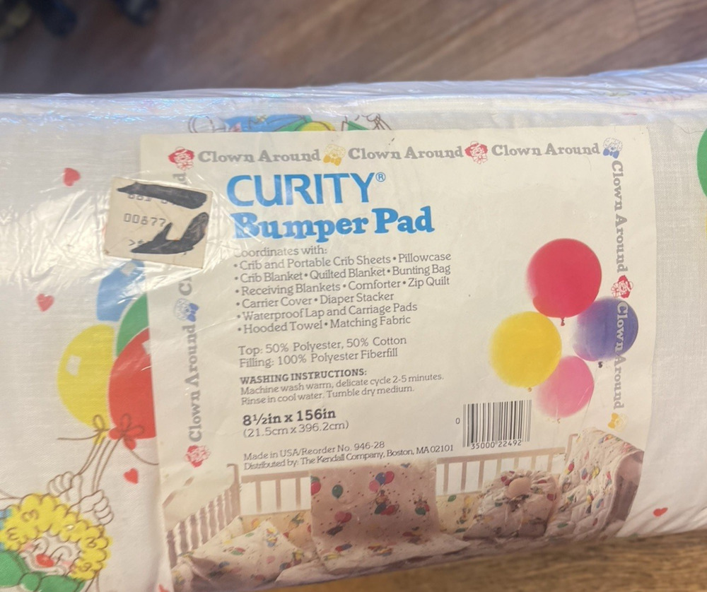 Vintage Curity Nursery Bumper Pad Clown Around Balloons 8.5" x 156" Made USA NEW